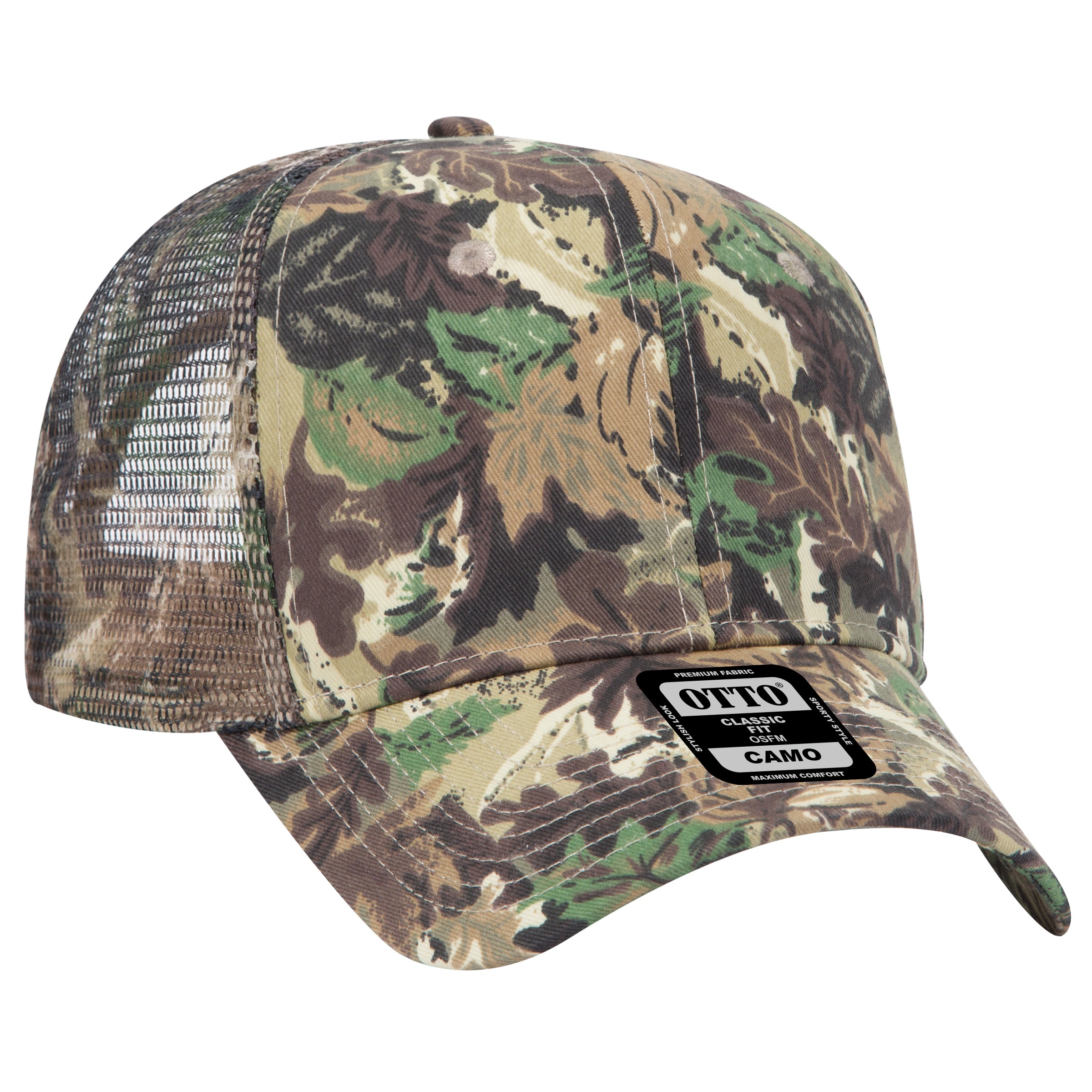 45-052 OTTO CAP Camouflage 6 Panel Mid Profile Mesh Back Trucker Hat