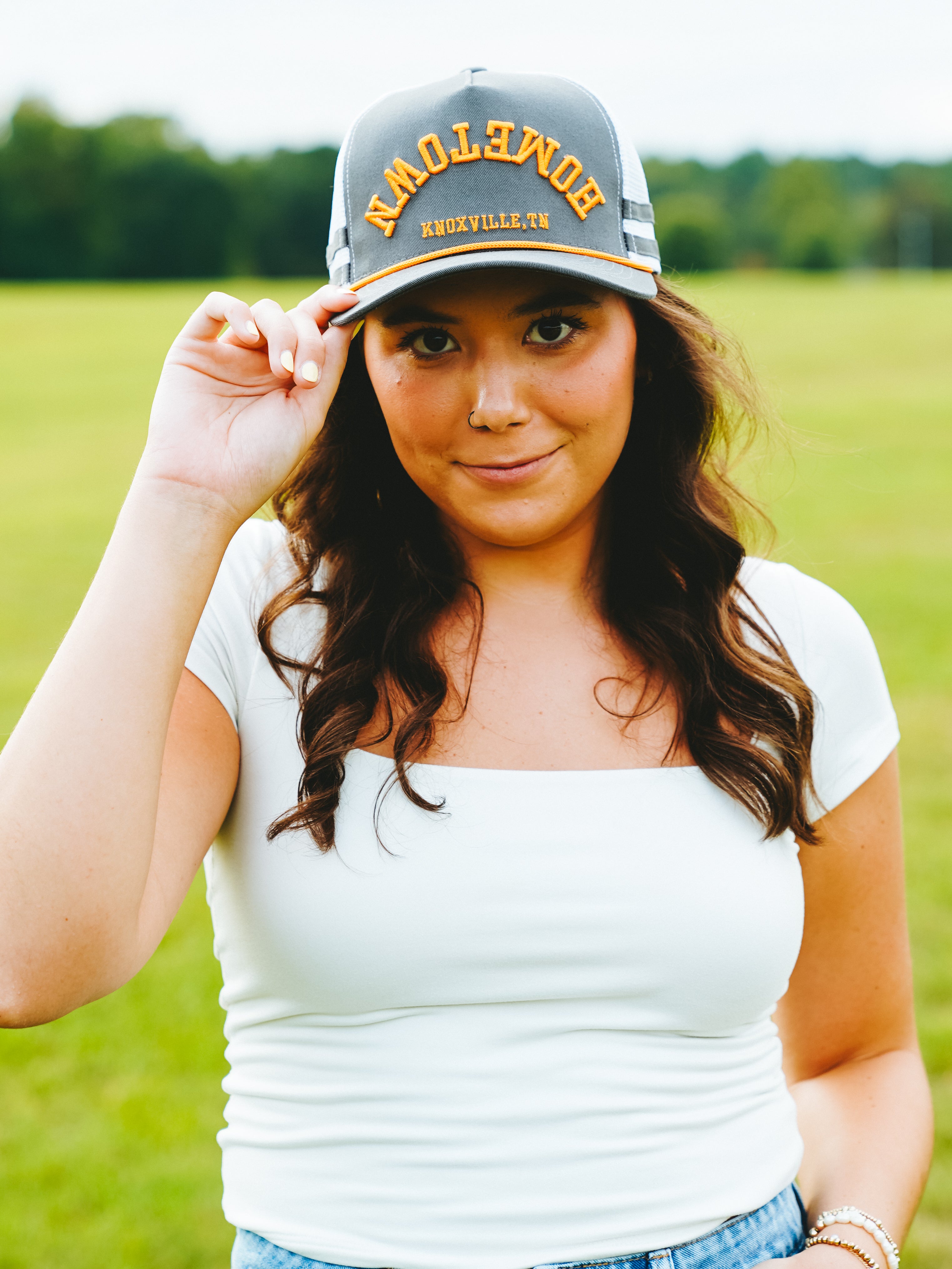 Smoke grey Upside Down Hometown Knoxville Hat with white mesh detail.