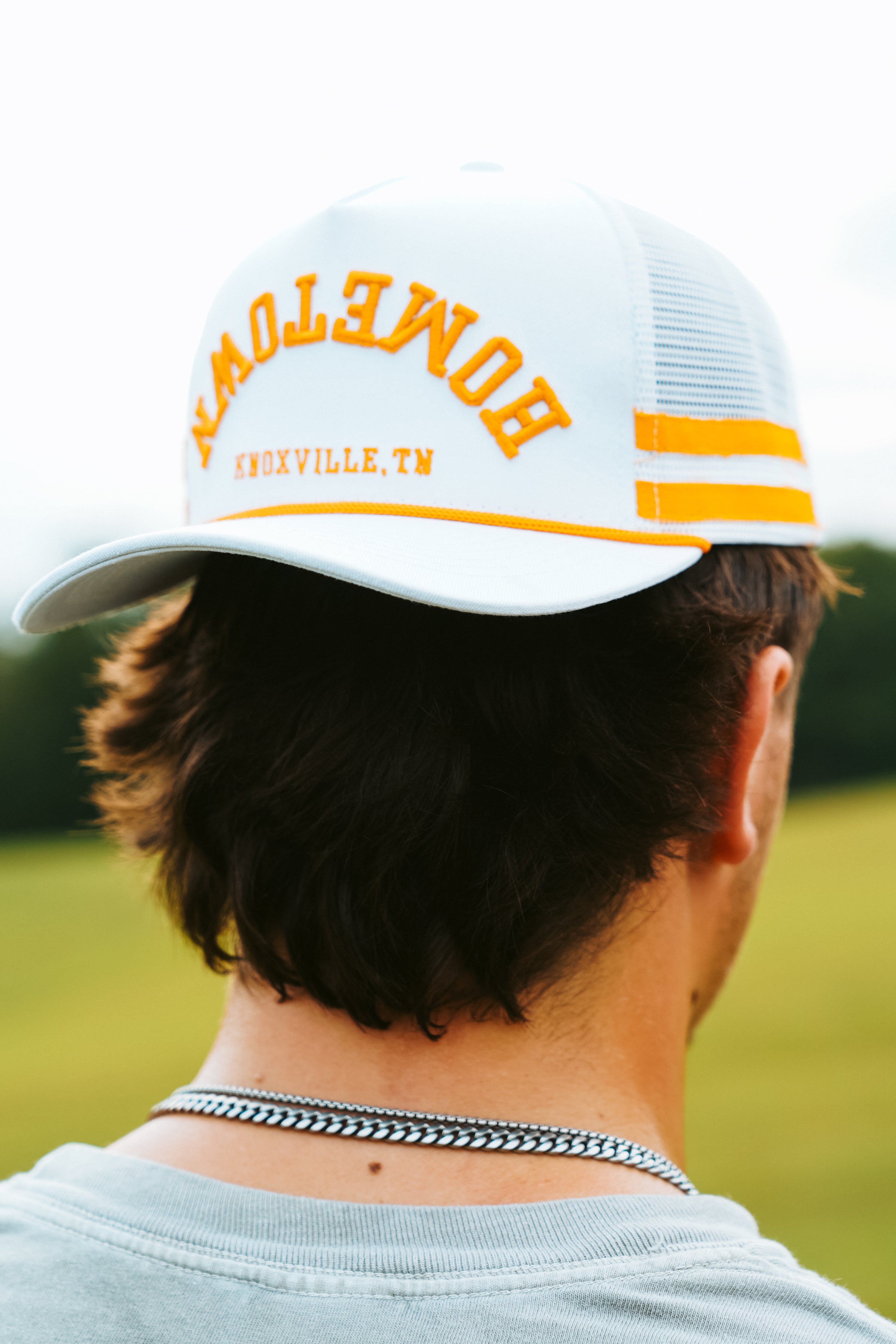 White Upside Down Hometown Knoxville Hat with orange accents displayed.