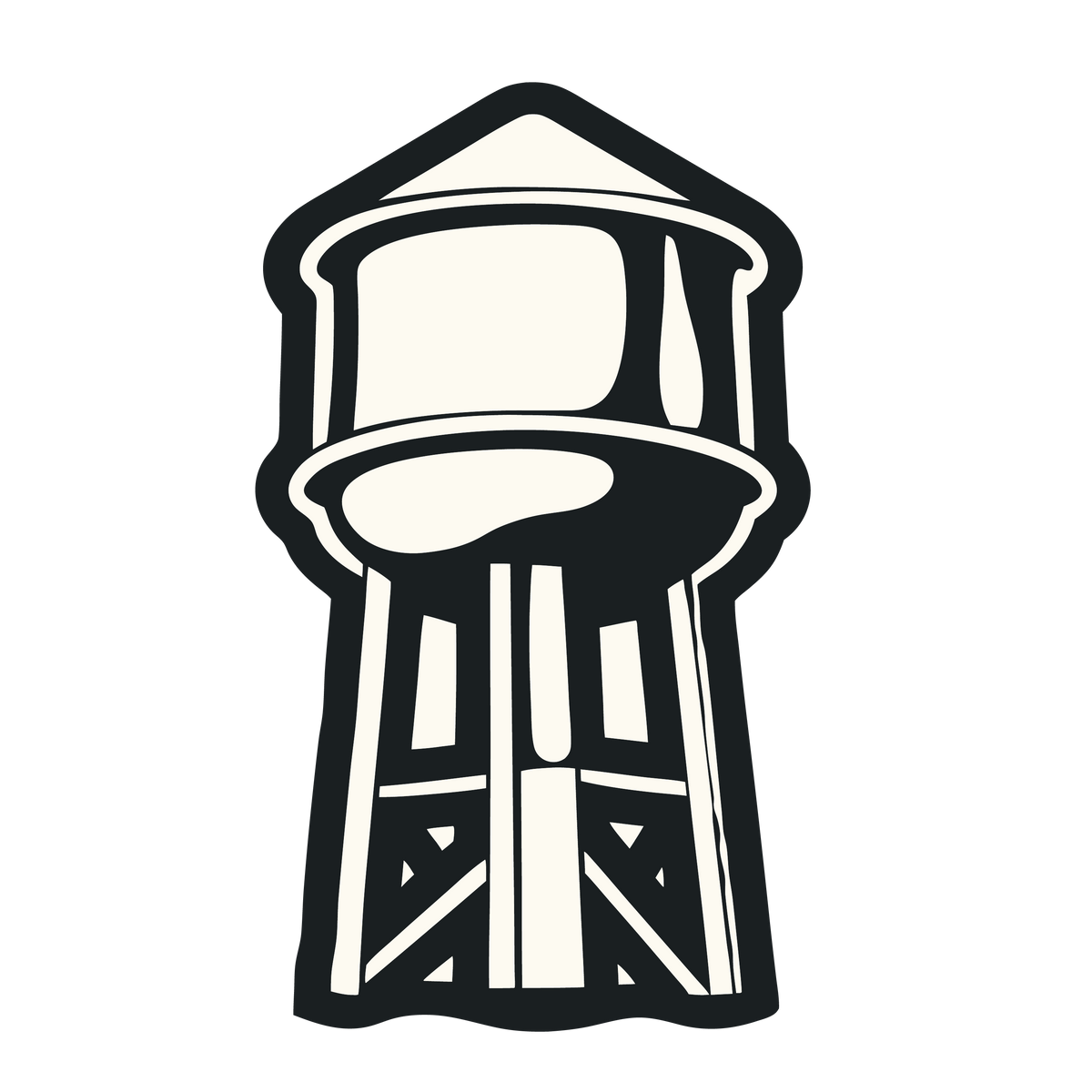 Black and white illustration of a water tower on a white background