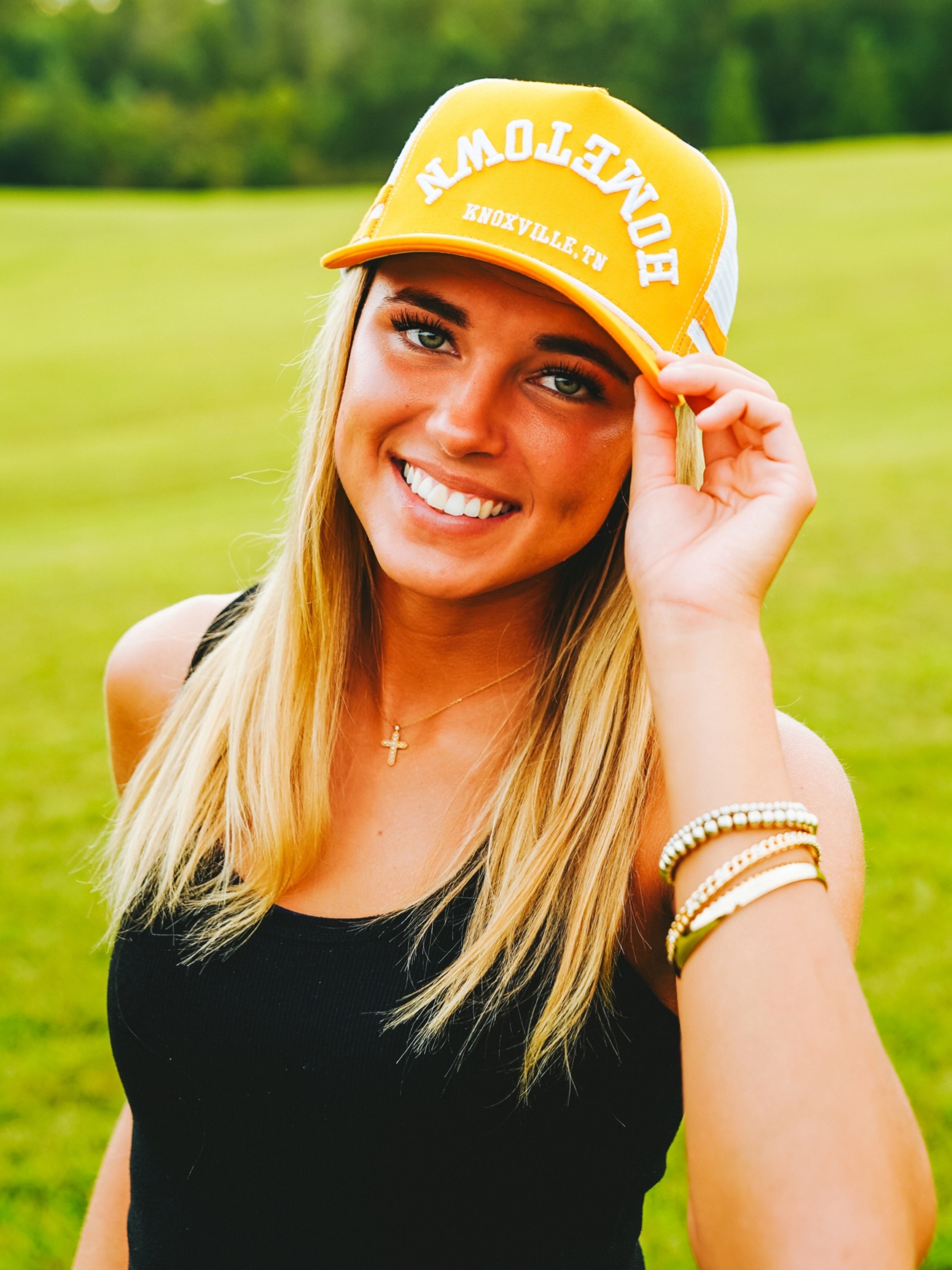 Tennessee Orange & White Trucker Cap with Upside Down Hometown Knoxville logo.