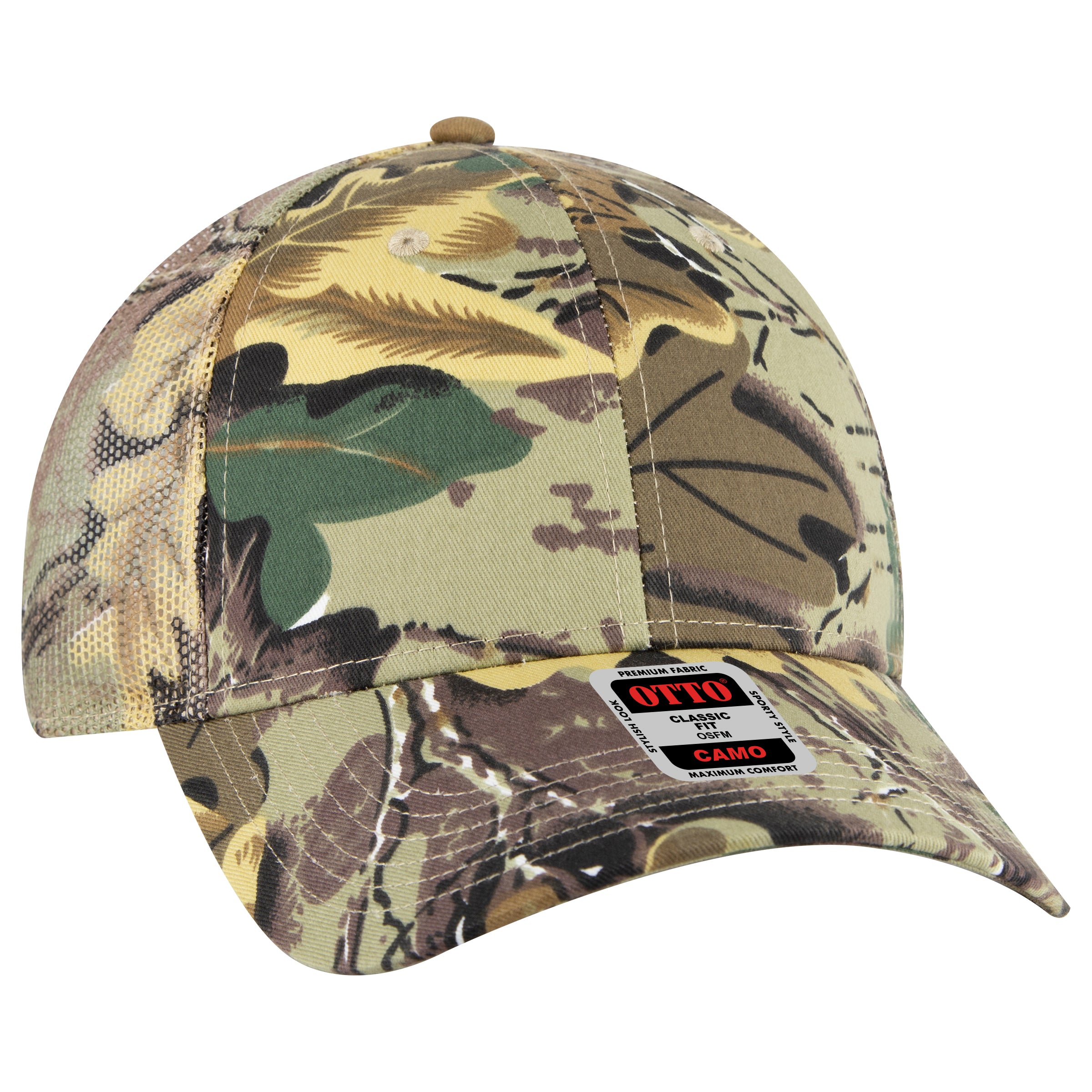 105-1247 OTTO CAP Camouflage 6 Panel Low Profile Mesh Back Trucker Hat