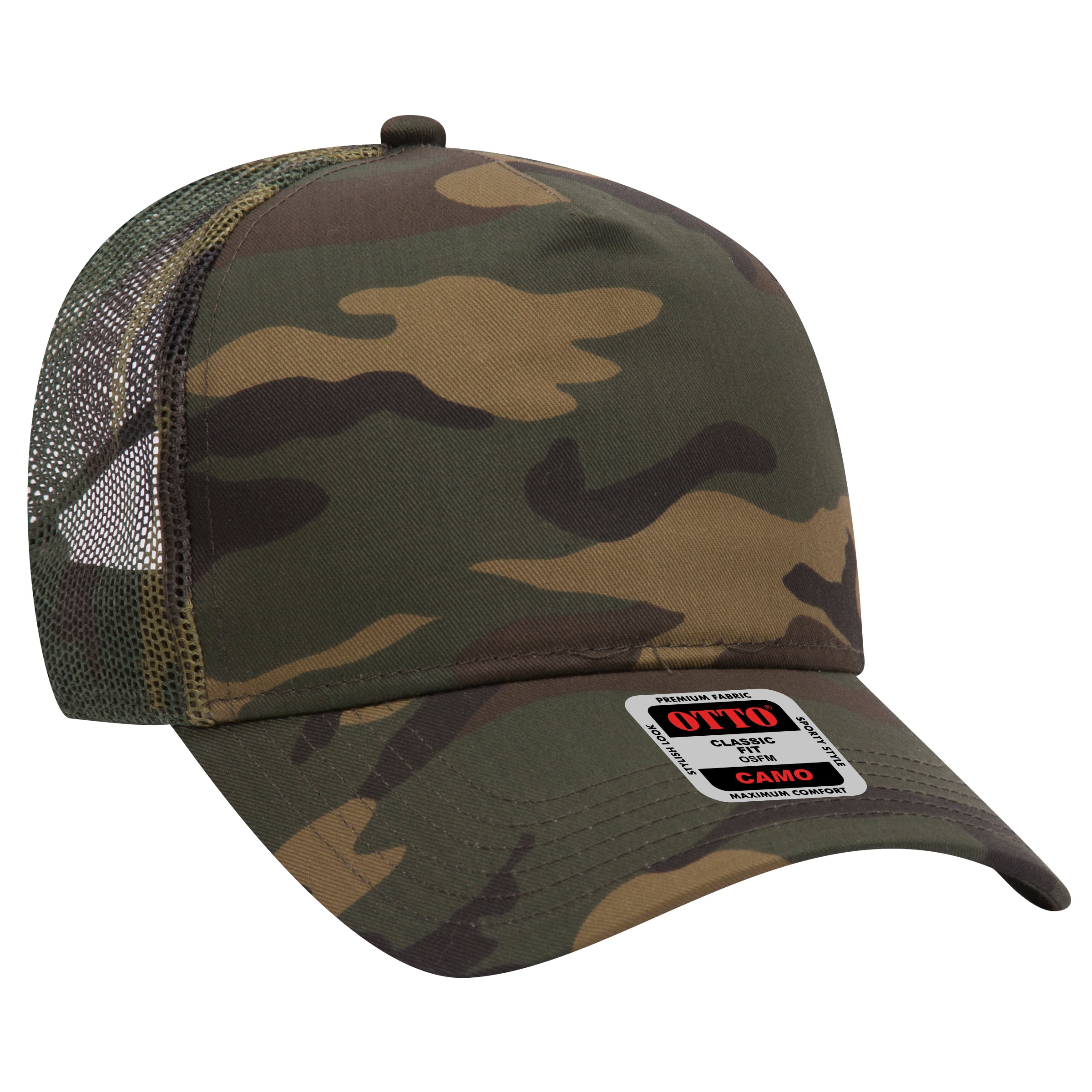 47-049 OTTO CAP Camouflage 5 Panel Mid Crown Mesh Back Trucker Hat