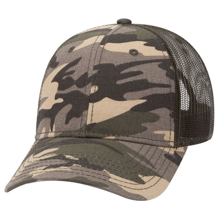 105-1247 OTTO CAP Camouflage 6 Panel Low Profile Mesh Back Trucker Hat