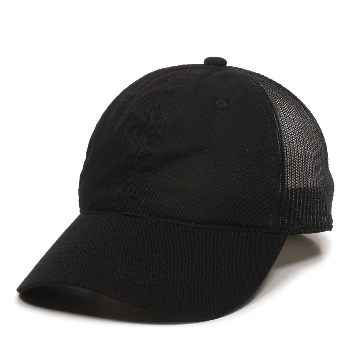 Black baseball cap with mesh back on a white background