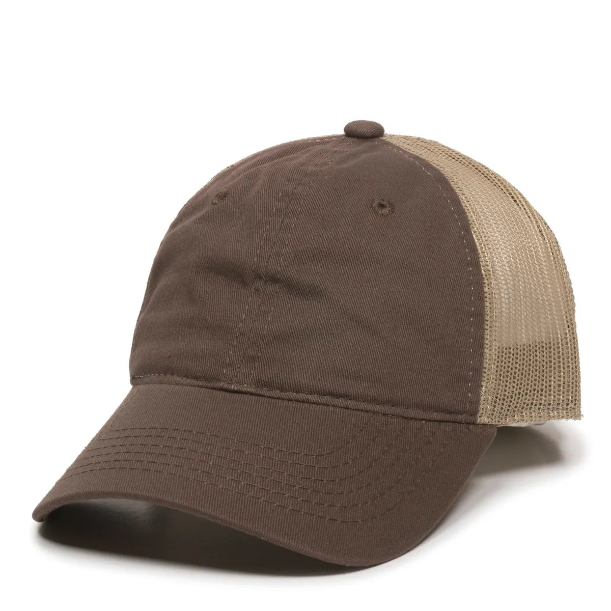Brown and beige baseball cap on a white background