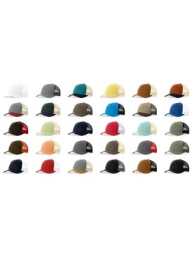 Collage of Richardson 115 Low-Profile Trucker Caps in various colors.