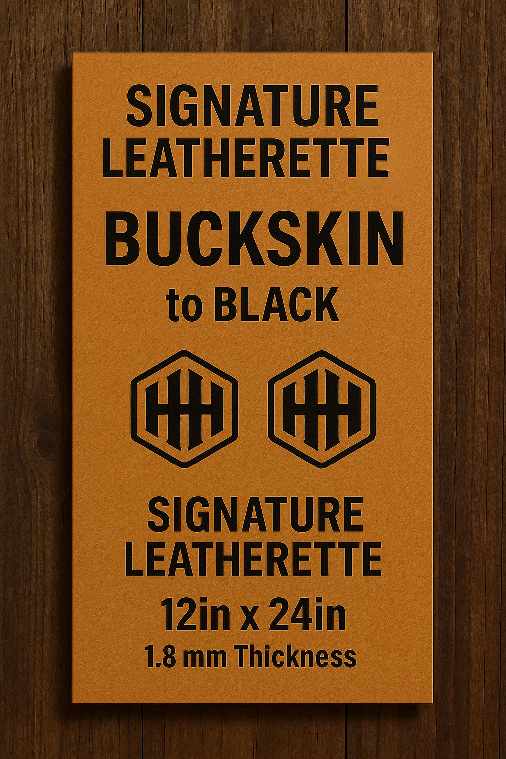 Signature Leatherette in Buckskin to Black, 12x24 inches, 1.8 mm thickness.