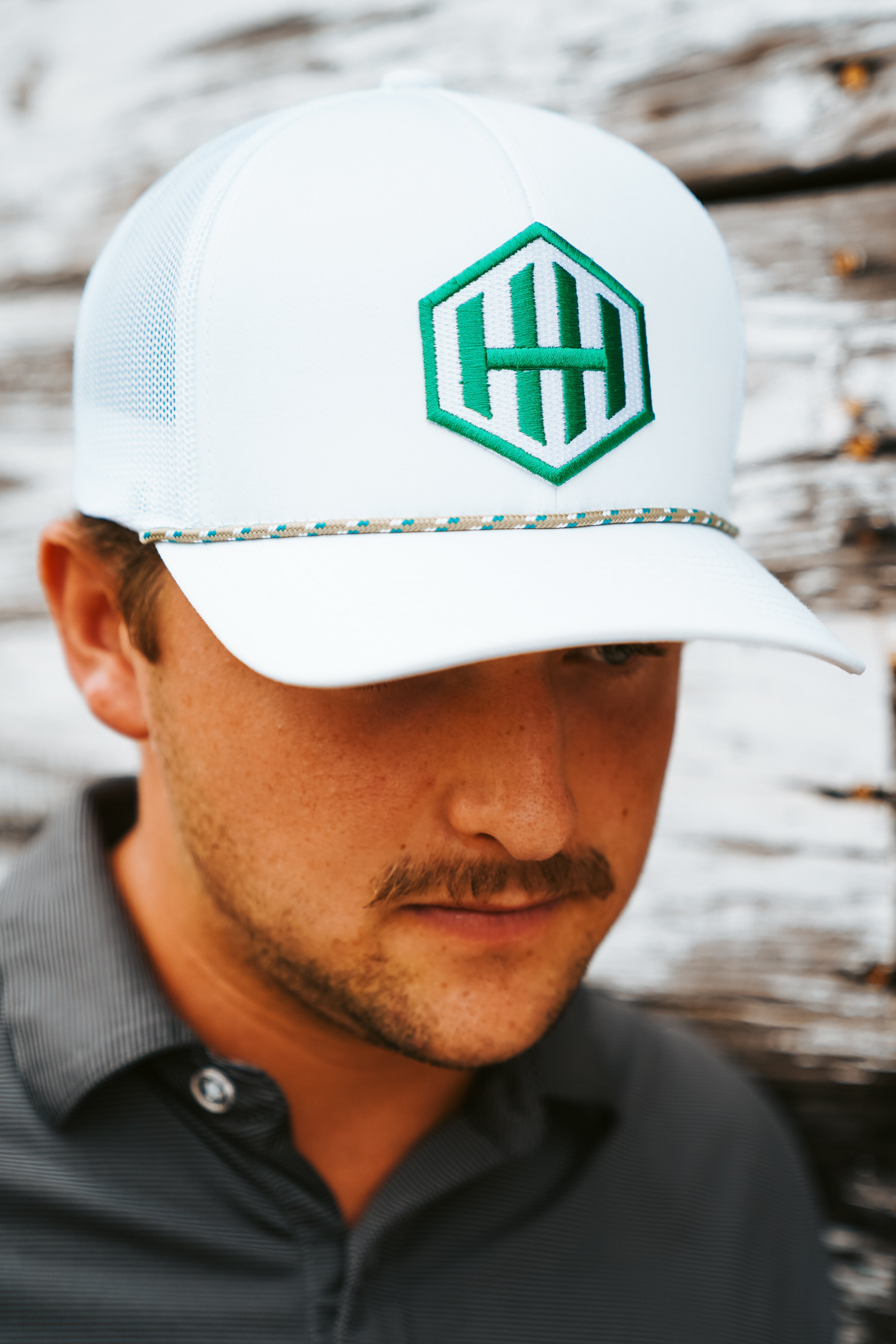 White Trucker Hat – Green HH Hex Logo